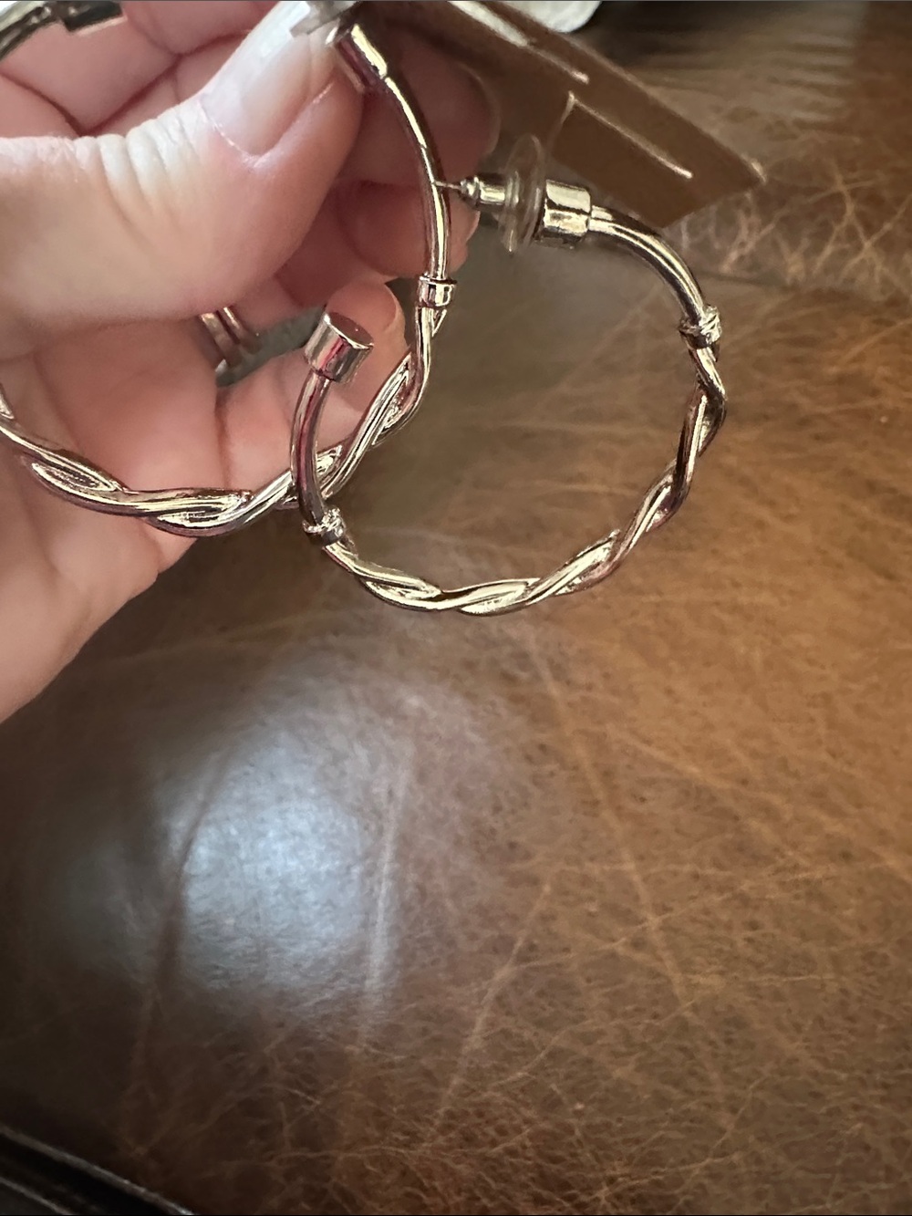 Silver Twisted Hoop pierced Earrings - Picture 5 of 6